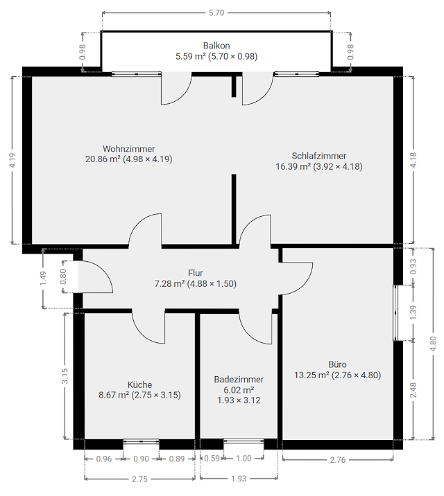 Grundriss der Wohnung mit Balkon im Dachgeschoss